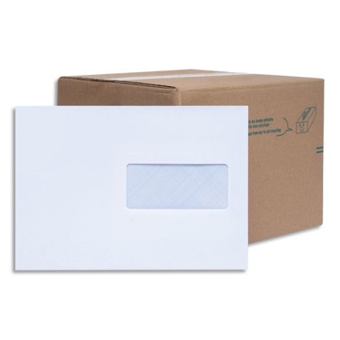 Boîte de 200 enveloppes Blanches auto-adhésives 80g format 162X229mm C5 fenêtre 45x100mm