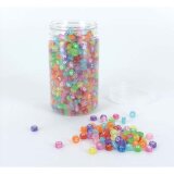 Bocal de 1200 perles alphabet transparentes couleurs assorties, diamètre 7 mm