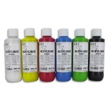 Coffret de 6 x 250ml acrylique brillante Blanc, Jaune, Rouge, Bleu, Vert, Noir