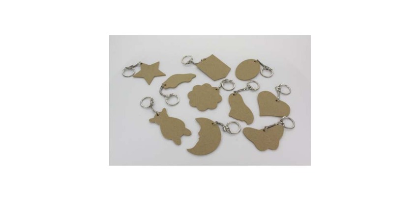 Porte-cles o'color bois a decorer formes assorties 6cm  sachet 10 unites