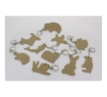 Porte-cles o'color bois a decorer formes animaux 7cm    sachet 10 unites