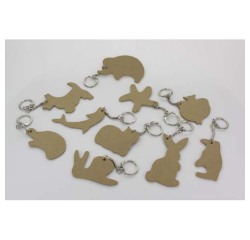 Porte-cles o'color bois a decorer formes animaux 7cm    sachet 10 unites
