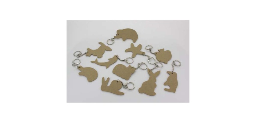 Porte-cles o'color bois a decorer formes animaux 7cm    sachet 10 unites