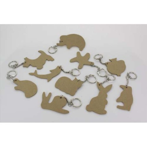 Lot de 10 porte-clés en bois médium thème animaux assortis