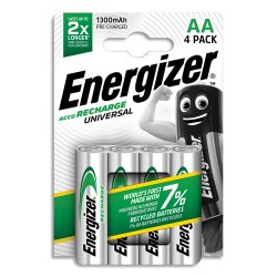 Pile Universal Rechargeable AA LR6 1300 mAh, pack de 4 piles