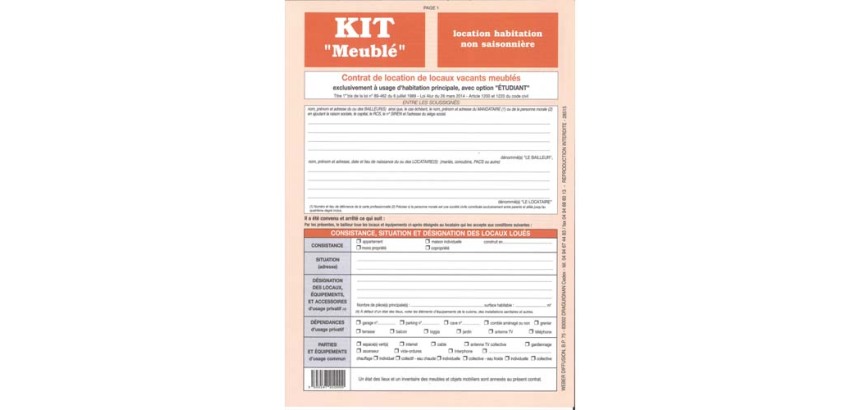 Kit contrat location meublée non saisonnière weber diffusion 8 pages contrat inventaire caution état lieux entrée sortie