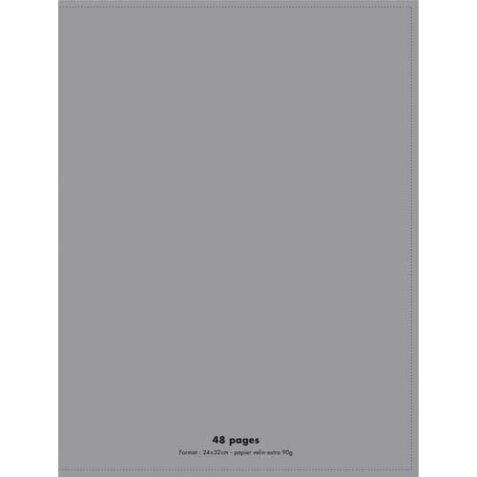 Cahier piqûre 24x32cm 48 pages 90g grands carreaux Seyès. Couverture polypropylène Gris