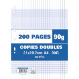 Copies doubles 200 pages A4 grands carreaux 90g perforées