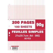 Feuillets mobiles 200 pages A4 grands carreaux 90g perforées