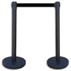 Kit de 2 poteaux Noirs Reco + sangle Noire de 2 mètres sans frein - Base D32 cm, hauteur 91 cm