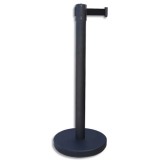 Poteau Noir Reco + sangle Noire rétractable de 2 métres avec frein - Base D32 cm, hauteur 91 cm