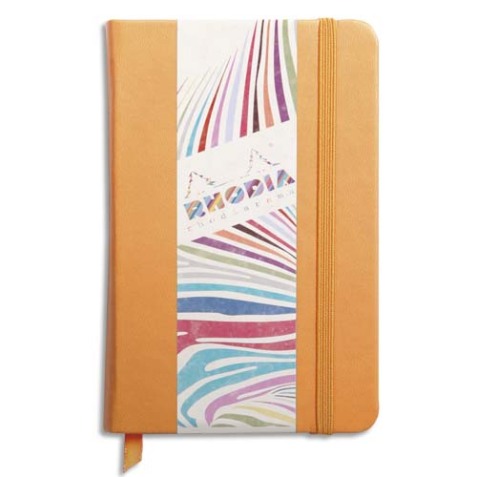 Rhodiarama carnet rembordé rigide 9x14 cm 192 pages uni papier ivoire 90g fermeture élastique - Orange