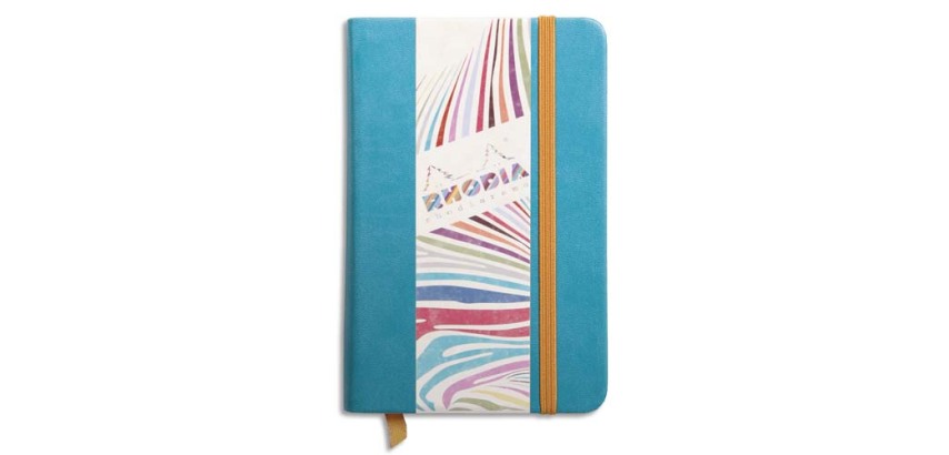 Rhodiarama carnet rembordé rigide 9x14 cm 192 pages uni papier ivoire 90g fermeture élastique - Turquoise