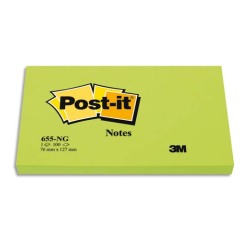 Bloc-notes post-it 655 76x127mm 100f                 repositionnables coloris vert fluo