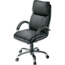 Fauteuil Nadir en croûte de cuir Noire, à mécanisme basculant centré, accoudoirs fixes fournis