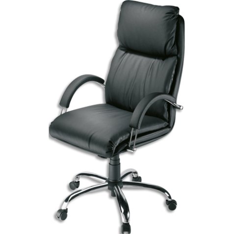 Fauteuil Nadir en croûte de cuir Noire, à mécanisme basculant centré, accoudoirs fixes fournis