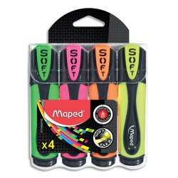 Surligneurs FLUO'PEPS Ultrasoft Vert, Rose, Jaune, Orange, sous pochette