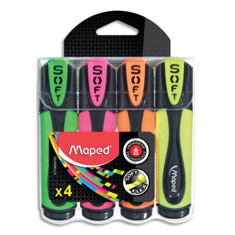 Surligneurs FLUO'PEPS Ultrasoft Vert, Rose, Jaune, Orange, sous pochette