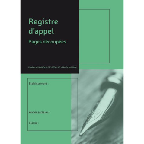 Registre annuel d'appel journalier, 297X210, pages découpées, 24 pages - Vert