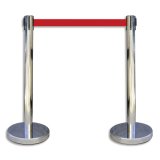 Kit de 2 Poteaux chromés H91 cm avec sangle Rouge rétractable 2 mètres, en polypropylène et inox