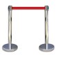 Kit de 2 Poteaux chromés H91 cm avec sangle Rouge rétractable 2 mètres, en polypropylène et inox