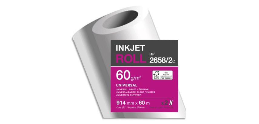 Papier clairefontaine plan extra blanc largeur 60mx914mm 60g application jet d'encre   qualite photo bobine