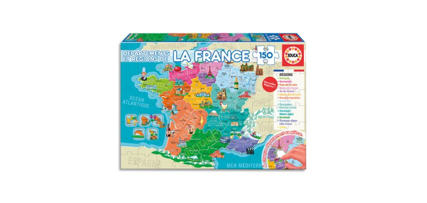 Puzzle 150 départements et régions de France, 150 pièces, format 40 x 28 cm