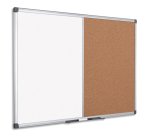 Tableau combiné magnétique Maya de Bi-Office, surfaces en liège et en acier laqué effaçable, cadre en aluminium, 120 x 90 cm