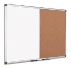 Tableau combiné magnétique Maya de Bi-Office, surfaces en liège et en acier laqué effaçable, cadre en aluminium, 120 x 90 cm