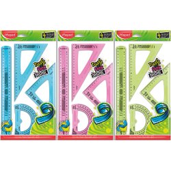 Kit 4 instruments TWIST'N FLEX règle+ Equerre 60°+ Equerre 45°+ rapporteur 180°, coloris assortis