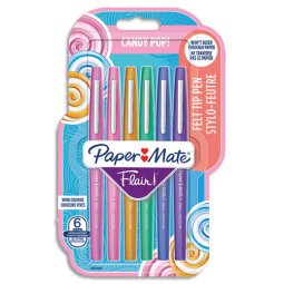 Blister de 6 stylos feutres Flair Candy Pop. Framboise, Fraise, Caramel, Vert, Bleu, Raisin