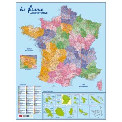 Carte France Administrative, Routière et Dom-Tom murale- pelliculée 66x84,5cm - 4 œillets pour susp.
