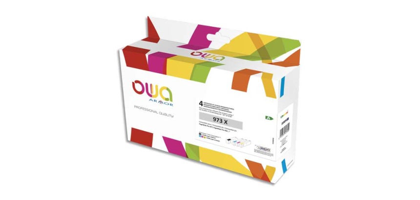 Pack de 4 cartouches d'encre remanufacturées OWA - standard - Noir Cyan Magenta Jaune - pour HP 973X