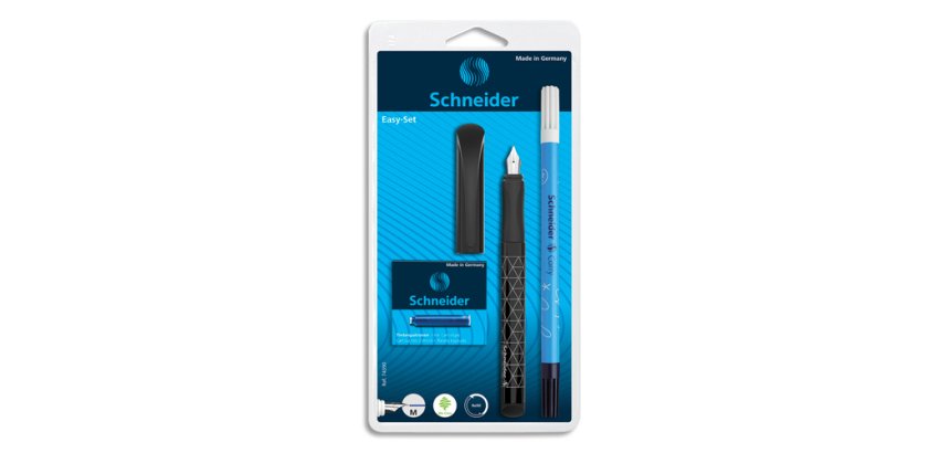 Stylo plume easy schneider bleu avec 1 effaceur et 5 cartouches standards