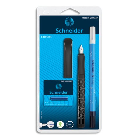 Set stylo plume Easy Bleu + 1 effaceur réécriveur + 5 cartouches standards, encre Bleue