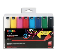 Marqueur posca pc7m gouache encre inodore toutes surfaces pointe large conique coloris 8 unites