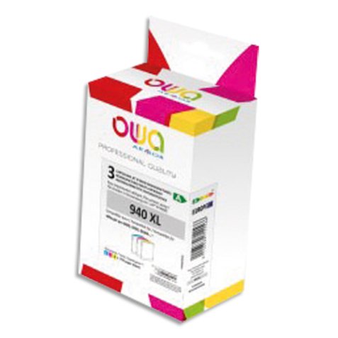 Pack de 3 cartouches compatibles Jet d'encre Cyan, Magenta, Jaune HP 940XL K10424OW