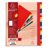 Intercalaire A4+ polypropylène coloré Exacompta 20 onglets alphabétiques - Coloris assortis - 1 jeu