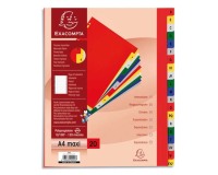 Intercalaire A4+ polypropylène coloré Exacompta 20 onglets alphabétiques - Coloris assortis - 1 jeu