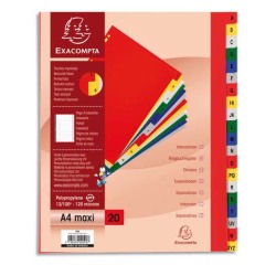 Intercalaire A4+ polypropylène coloré Exacompta 20 onglets alphabétiques - Coloris assortis - 1 jeu