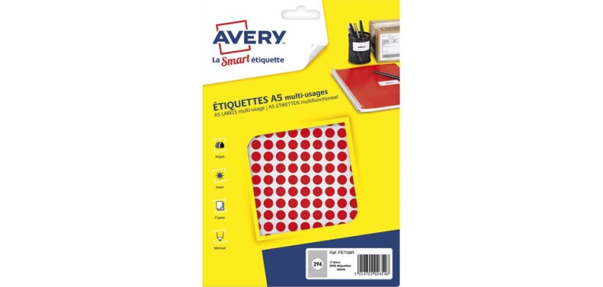 Sachet de 2940 pastilles Ø8 mm. Imprimables. Coloris Rouge.