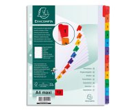 Intercalaire A4+ carte bristol blanche Exacompta 12 onglets numériques - Coloris assortis - 1 jeu