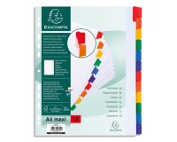 Intercalaire A4+ carte blanche Exacompta 12 onglets neutres multicolores - 1 jeu