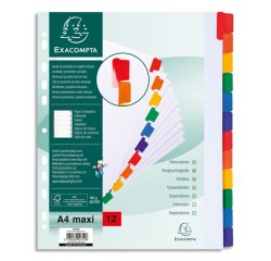 Intercalaire A4+ carte blanche Exacompta 12 onglets neutres multicolores - 1 jeu