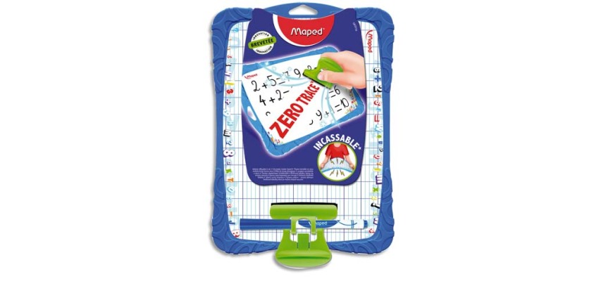 Ardoise blanche maped flex 195x270mm 1 face unie 1 face quadrillée 1 effacette 1 feutre 1 porte accessoire incassable