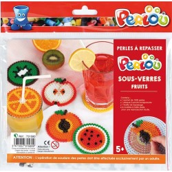 Kit d activité 1500 perles à repasser assorties, 1 plaque, 5 modèles dessous de verre Fruit