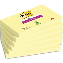 Lots de 6 blocs Notes Super Sticky POST-IT® jaunes 90 feuilles 76 x 127 mm
