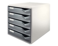 Module de classement, 5 tiroirs, gris-clair/rouge