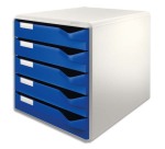 Module de classement, 5 tiroirs, gris-clair/rouge