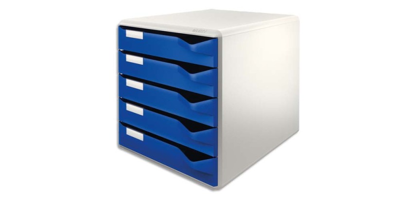 Module de classement, 5 tiroirs, gris-clair/rouge